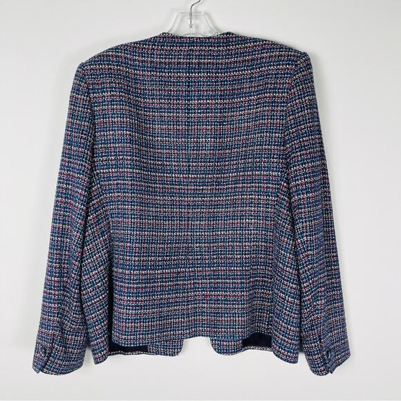 Vintage Talbots red white blue silk tweed open preppy office blazer jacket 14 - Picture 7 of 8